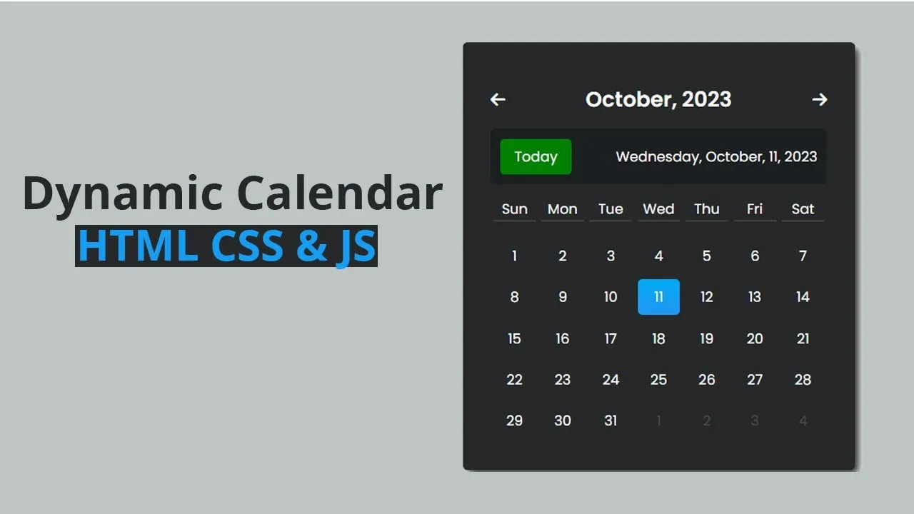 Design An Interactive Dynamic Calendar With HTML, CSS, And JavaScript