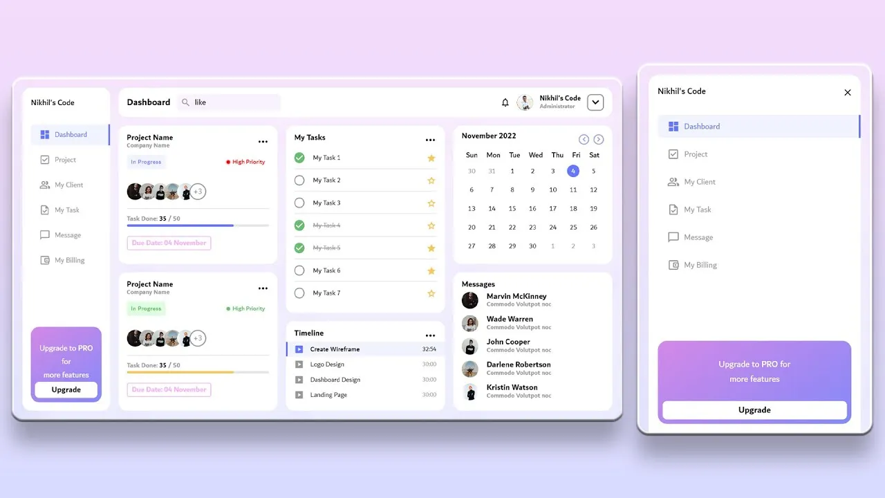 Responsive Task Dashboard With HTML, CSS & JavaScript