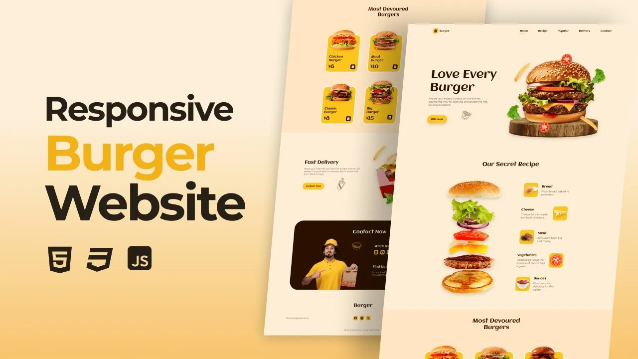 Responsive Burger Website Design Using HTML, CSS and JavaScript