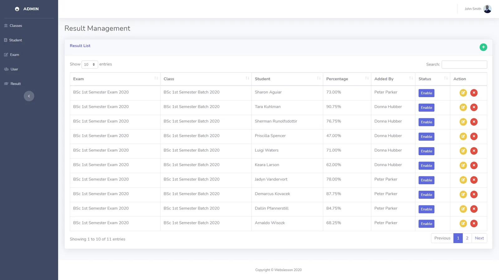 Student Result Management System in PHP