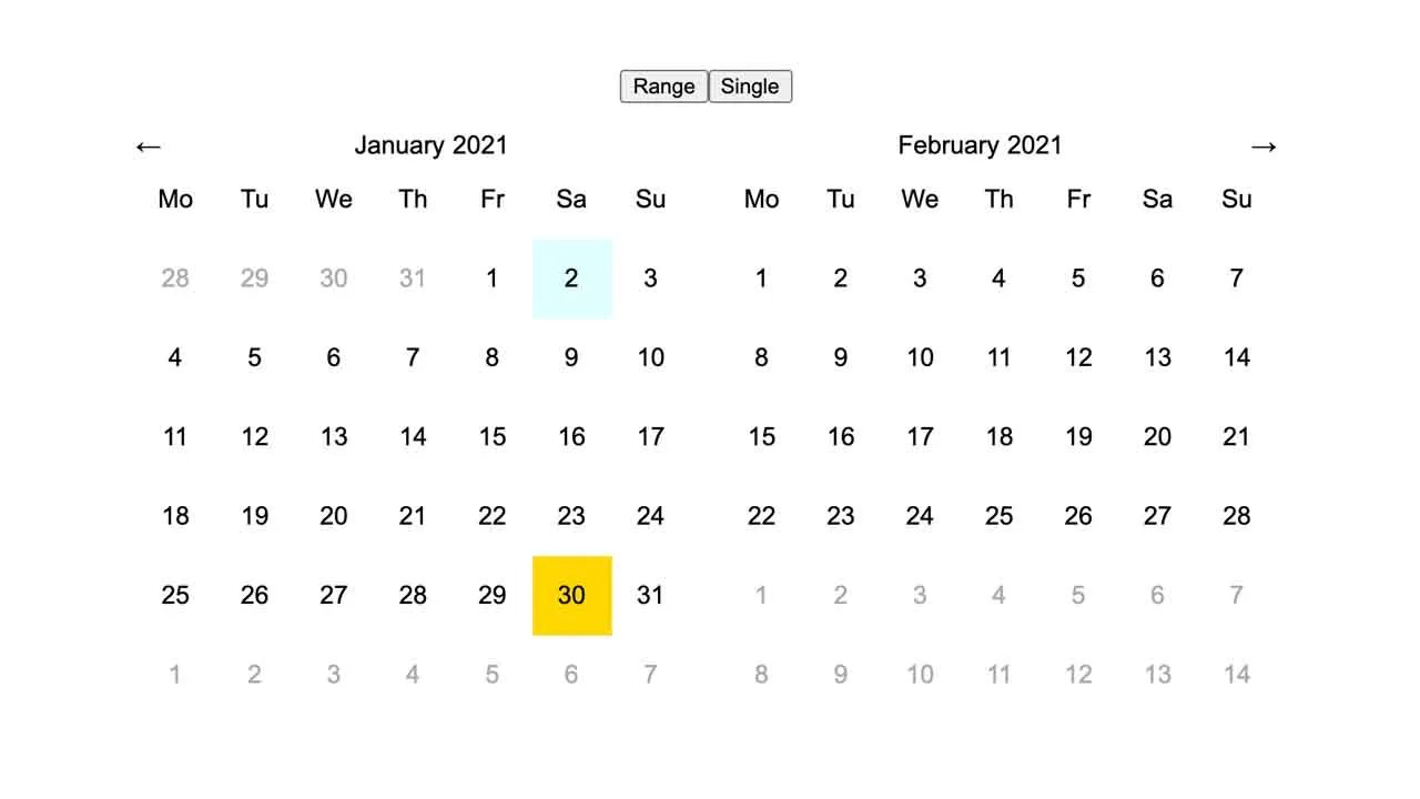 A Simple Vue Calendar Component with Minimal Css