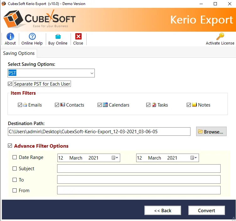Transfer Kerio Connect Database to Outlook Precisely 