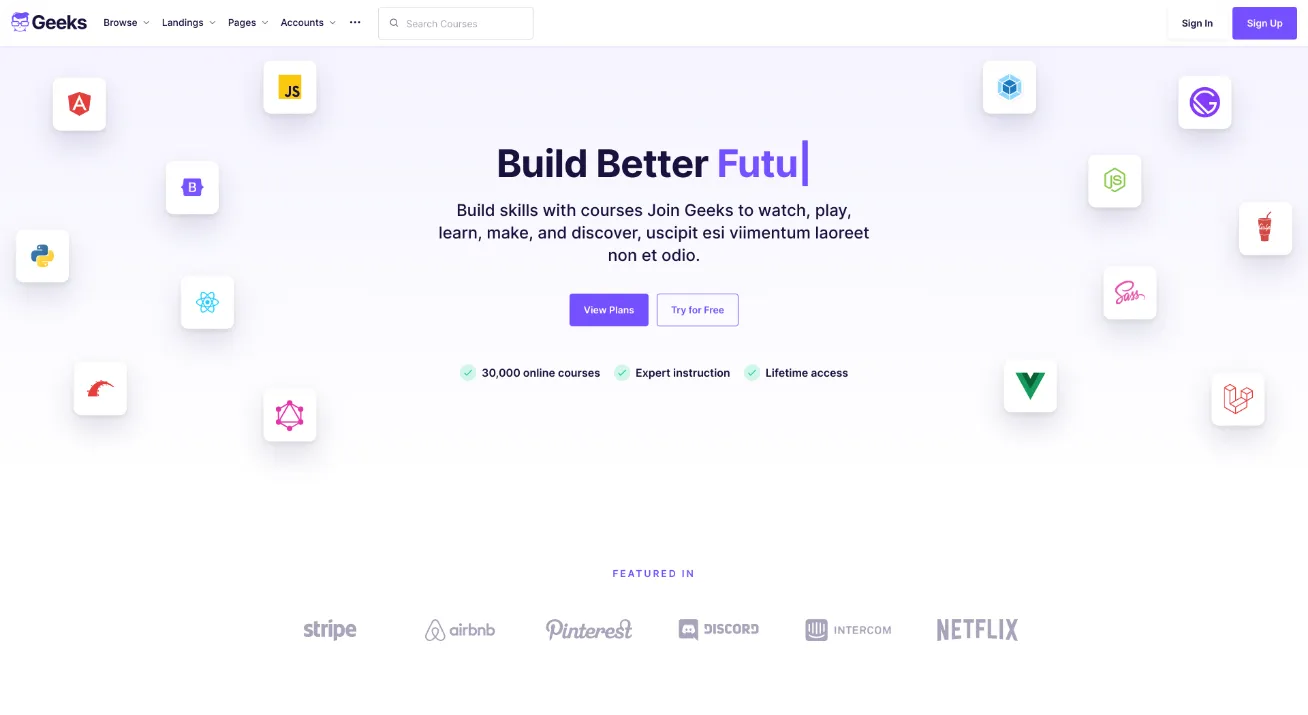 Geeks - Landing Page for Courses and Academy 