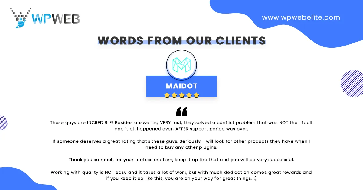 Client Testimonial on WordPress, WooCommerce Services