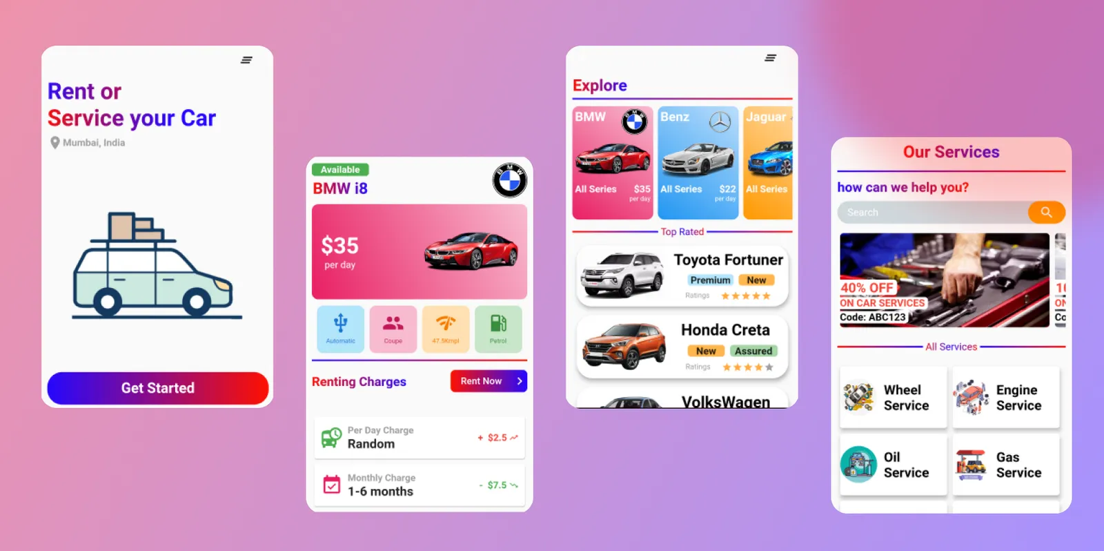 Car service app designed and developed using Flutter,