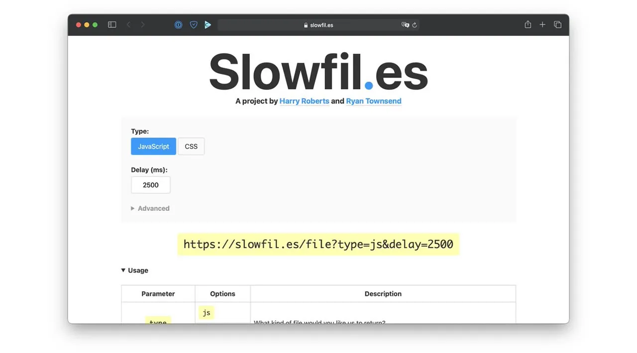 Slowfil.es: Deliberately Slow HTTP Resources for Testing