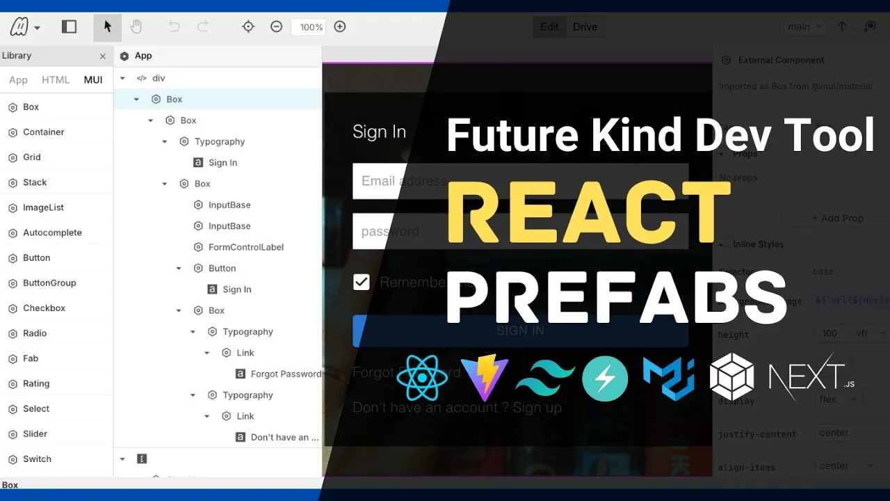 React and Material UI Login Form Using Mightymeld Prefabs | React Future Dev Tool Tutorial