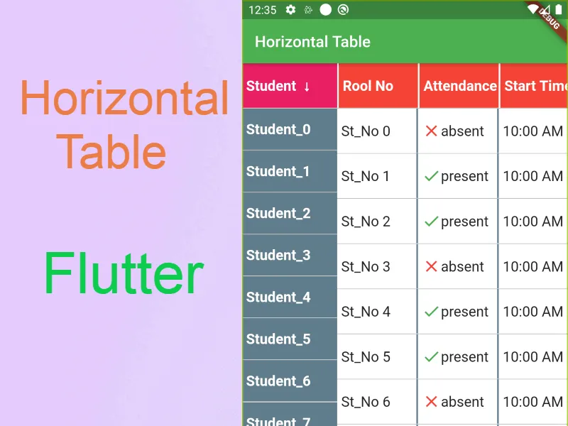 A Horizontal Data Table with A Fixed Column on Left Handside in Flutter