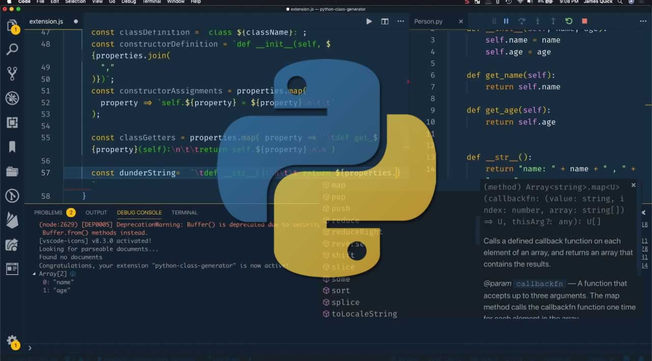 Creating a Python Class Generator for VS Code